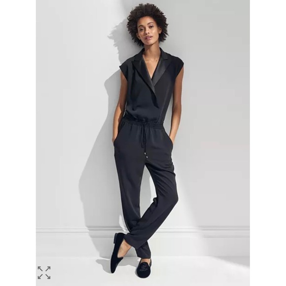 Lauren Ralph Lauren Black Tuxedo Jumpsuit Satin Lapels Straight Women's Size 10‎